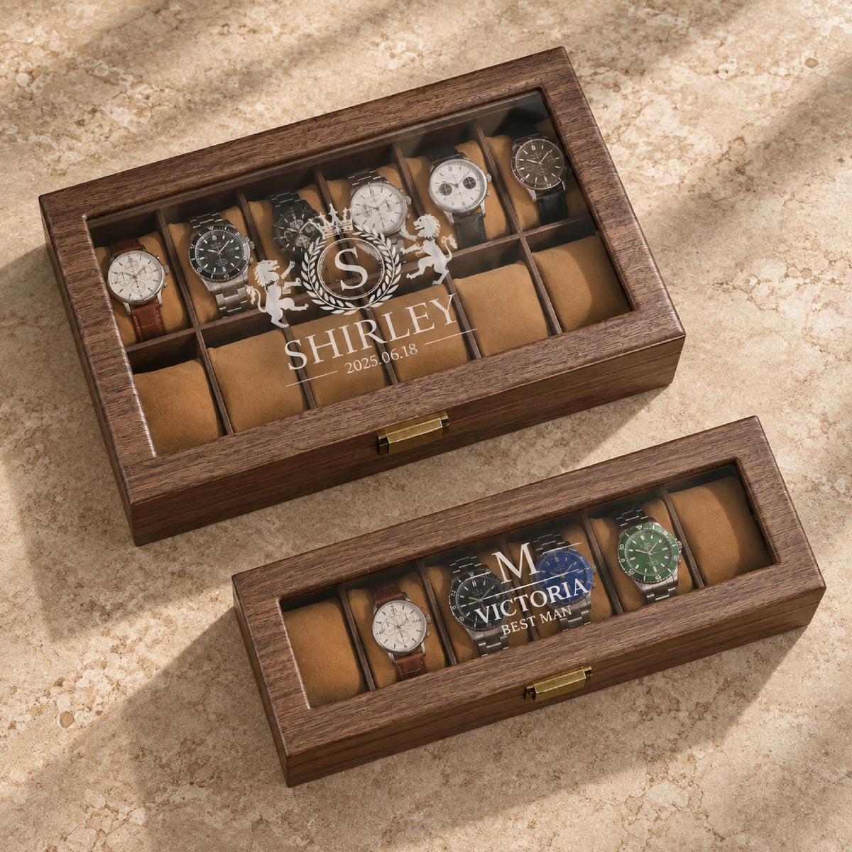 Personalized Watch Box for Men, Engraved Wooden Watch Organizer with Jewelry Drawer, Christmas Gift for Husband, Dad, Boyfriend