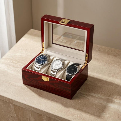 Wooden Watch Box Organizer, 3 Watch Holder Case, Glass Display, Mens Watch Storage, Wood Jewelry Organizer, Gift for Men, Husband Boyfriend