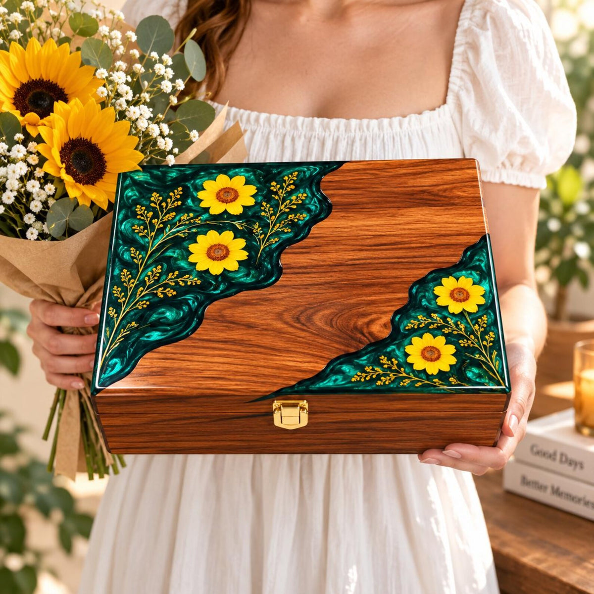 Personalized Rosewood Watch Box, Floral Resin Watch Organizer, Luxury Anniversary Gift for Him