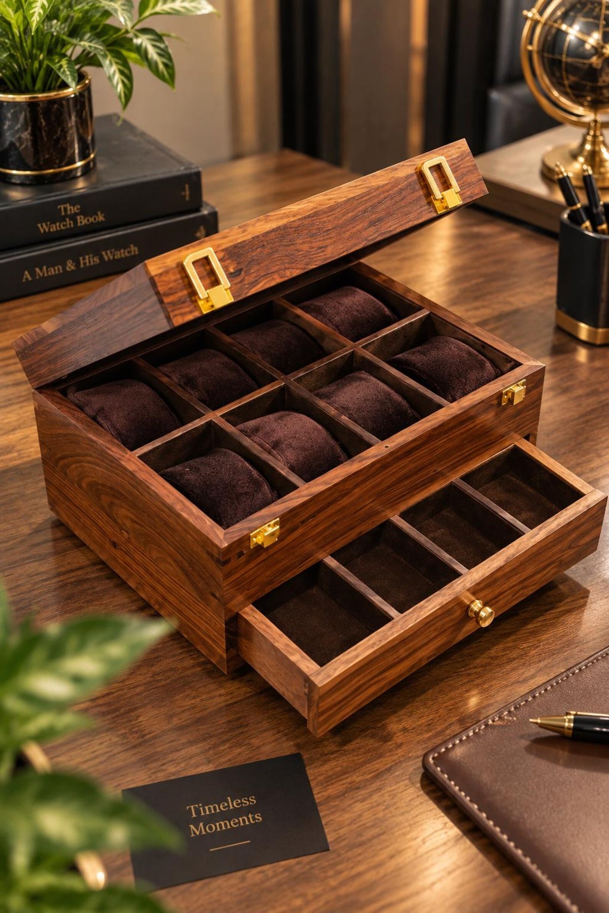 Personalized Rosewood Watch Box, Floral Resin Watch Organizer, Luxury Anniversary Gift for Him