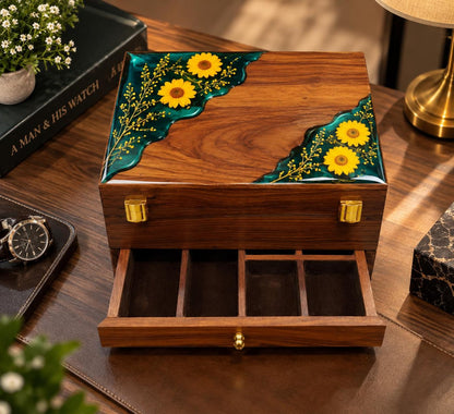 Personalized Rosewood Watch Box, Floral Resin Watch Organizer, Luxury Anniversary Gift for Him