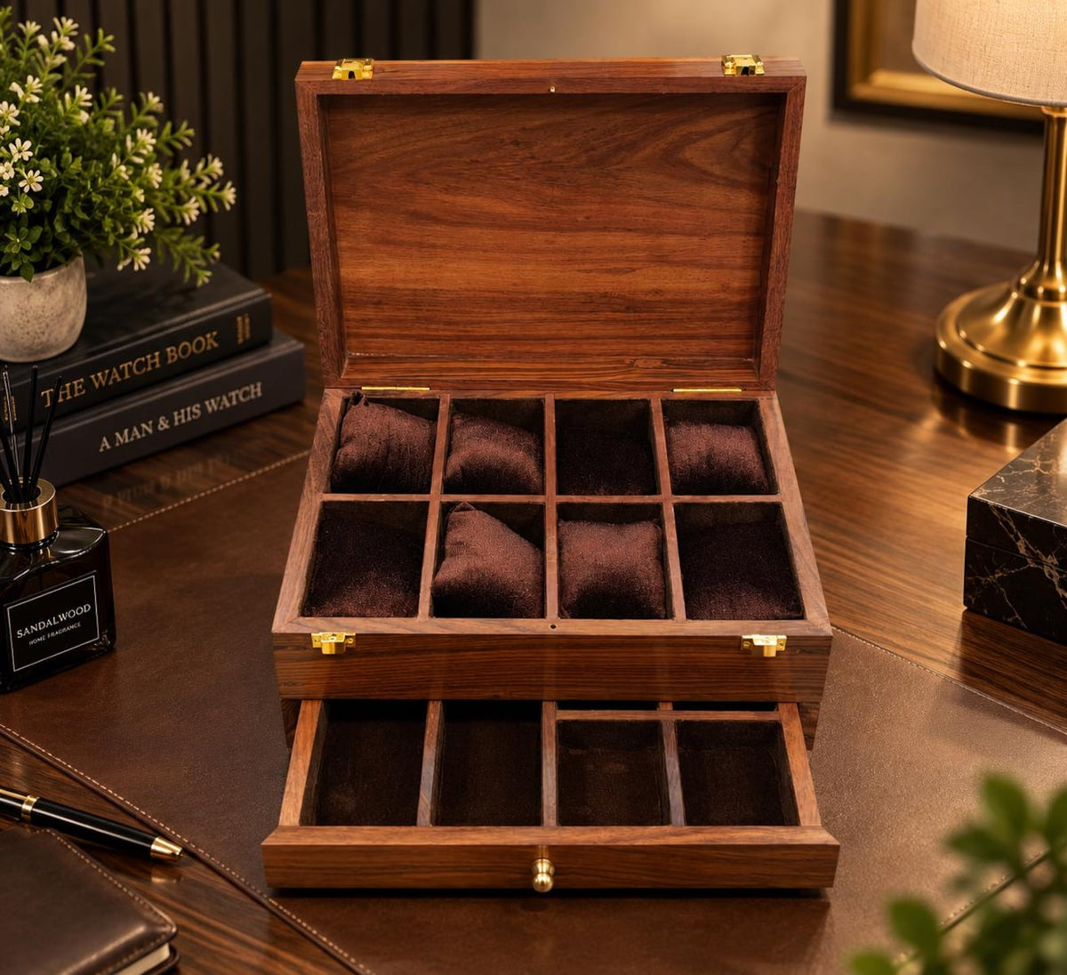 Personalized Rosewood Watch Box, Floral Resin Watch Organizer, Luxury Anniversary Gift for Him