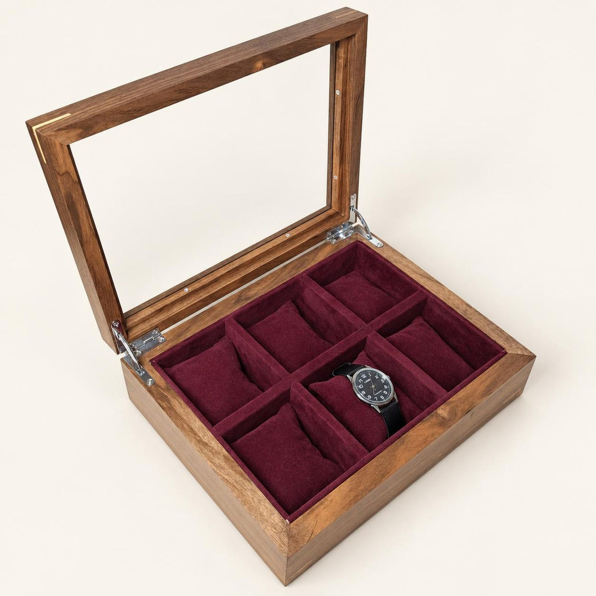 Walnut Watch Box: Luxury Wooden Watch Organizer, 6-Slot Display Case