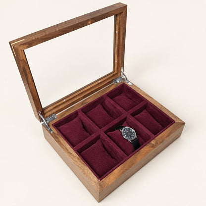 Walnut Watch Box: Luxury Wooden Watch Organizer, 6-Slot Display Case
