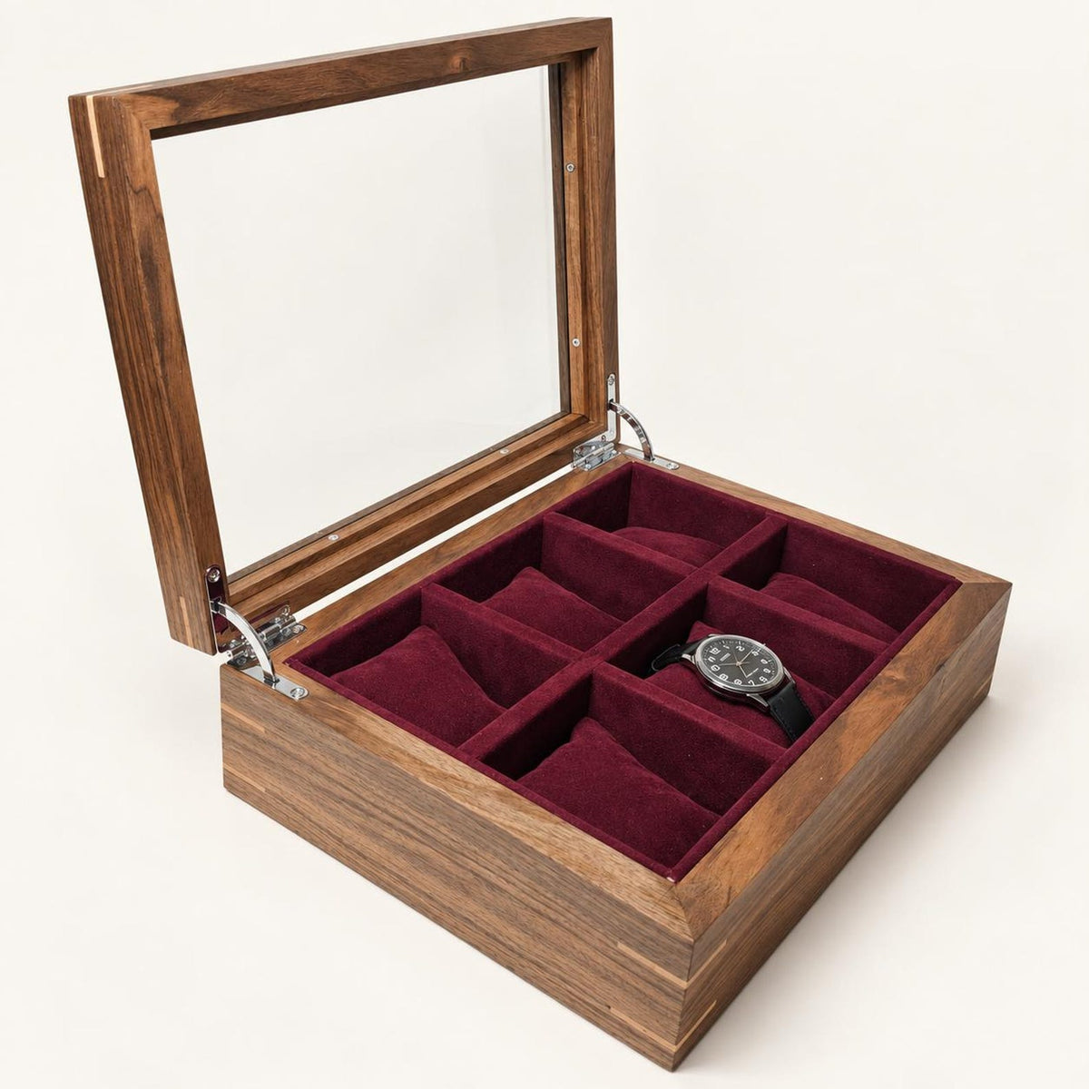 Walnut Watch Box: Luxury Wooden Watch Organizer, 6-Slot Display Case