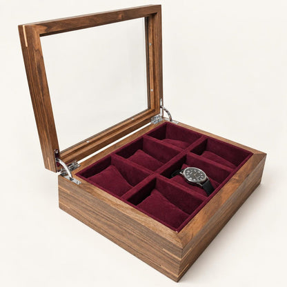 Walnut Watch Box: Luxury Wooden Watch Organizer, 6-Slot Display Case