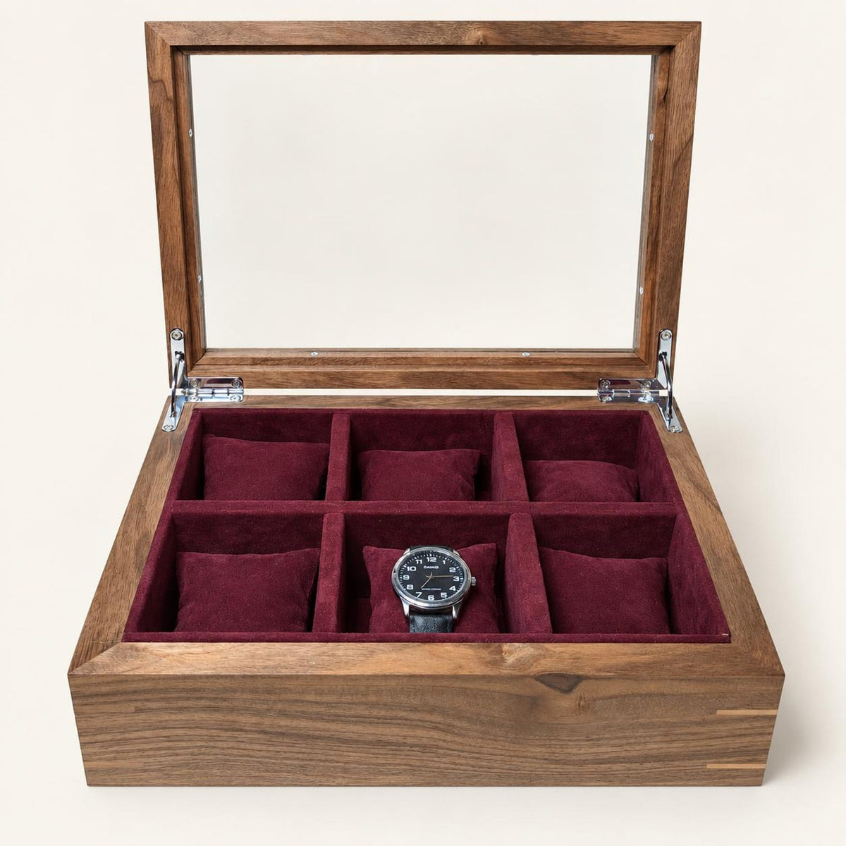 Walnut Watch Box: Luxury Wooden Watch Organizer, 6-Slot Display Case