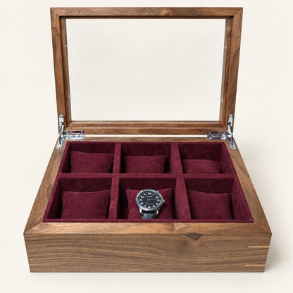 Walnut Watch Box: Luxury Wooden Watch Organizer, 6-Slot Display Case