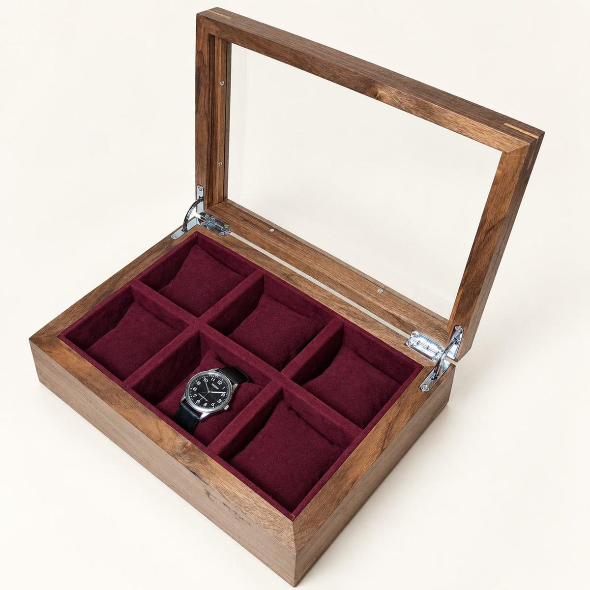 Walnut Watch Box: Luxury Wooden Watch Organizer, 6-Slot Display Case