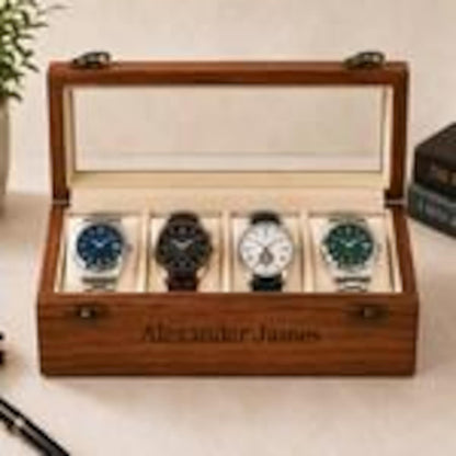 Personalized Indian Rosewood Watch Box, Engraved Wooden watch Organizer, Watch Display Case
