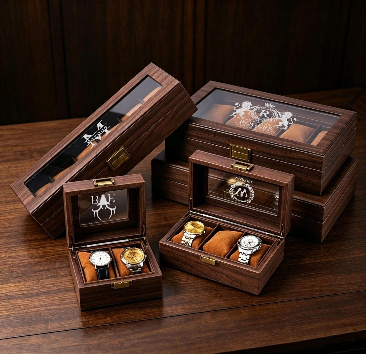 Custom Engraved Watch Box, Personalized Wooden Watch Storage Case, Christmas Gift For Men