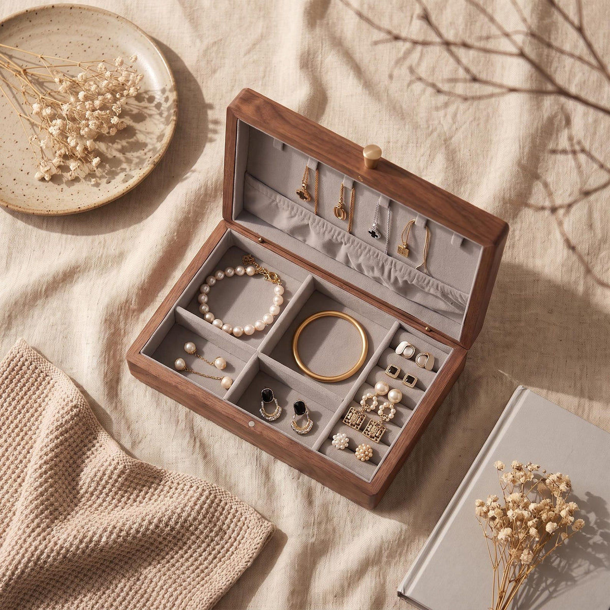 Custom Engraved Walnut Jewelry Box,Personalized Jewelry Organizer With Lock,Ring Necklace Watch Storage,Anniversary Christmas Gift For Her