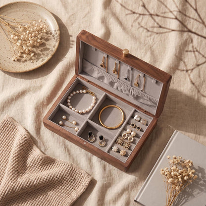 Custom Engraved Walnut Jewelry Box,Personalized Jewelry Organizer With Lock,Ring Necklace Watch Storage,Anniversary Christmas Gift For Her