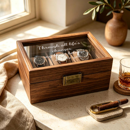 Personalised Wooden Watch Box, Custom Name Watch Box For 1 2 3 6 10 Watches, Luxury Gift For Him, Bespoke Watch Storage Box
