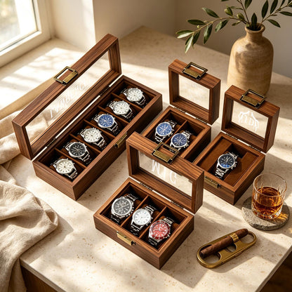 Personalised Wooden Watch Box, Custom Name Watch Box For 1 2 3 6 10 Watches, Luxury Gift For Him, Bespoke Watch Storage Box