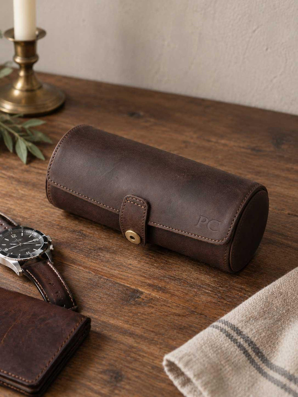 Personalized Watch Roll, Detachable Watch Case for Rings & Cufflinks, Men’s Travel Jewelry Gift