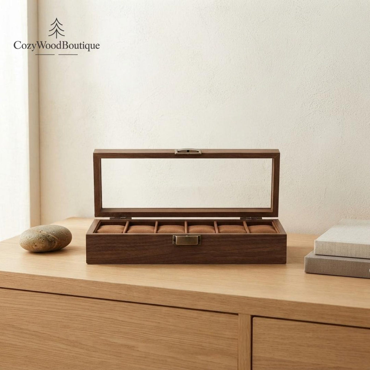Wooden Watch Box for Men, Glass Top Timepiece Organizer, Vintage Acacia Wood Watch Display Case, Luxury Watch Holder, Gift for Him