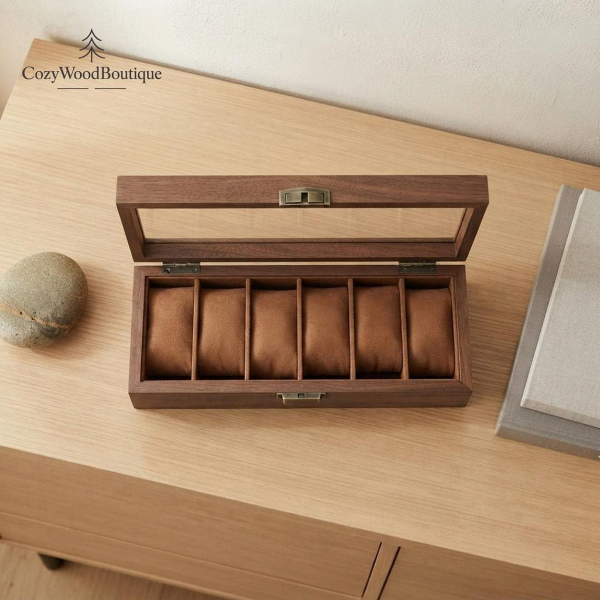 Wooden Watch Box for Men, Glass Top Timepiece Organizer, Vintage Acacia Wood Watch Display Case, Luxury Watch Holder, Gift for Him