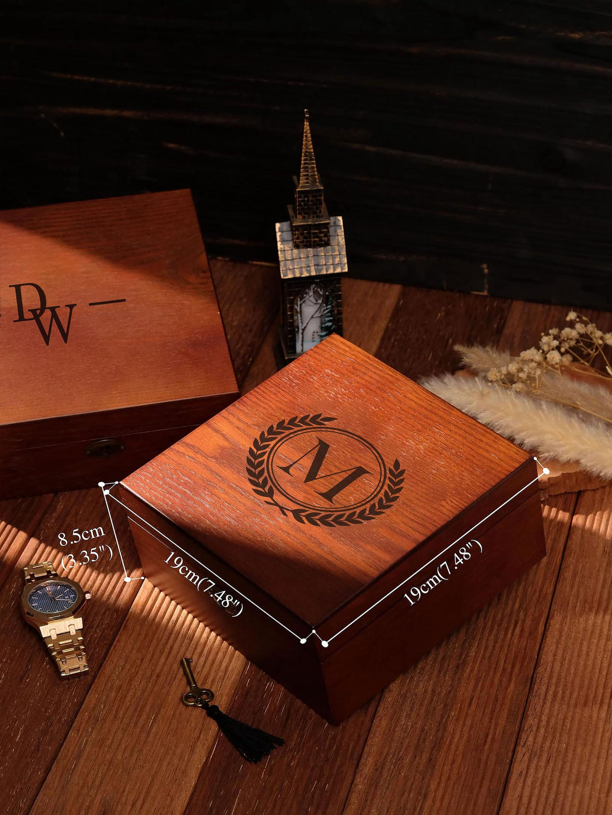 Personalized Wooden Watch Box with Lock & Key, 6 Slot Custom Watch Display Case for Men, Valentine's Day Gift