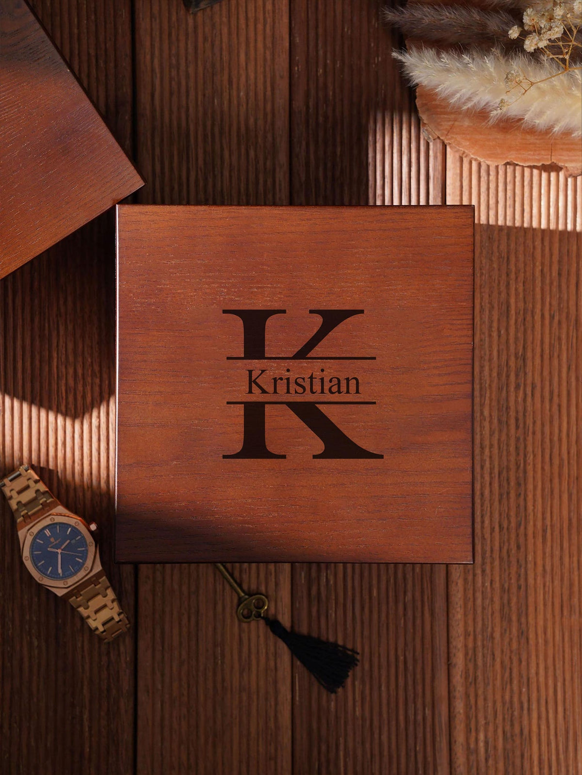 Personalized Wooden Watch Box with Lock & Key, 6 Slot Custom Watch Display Case for Men, Valentine's Day Gift