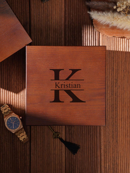 Personalized Wooden Watch Box with Lock & Key, 6 Slot Custom Watch Display Case for Men, Valentine's Day Gift