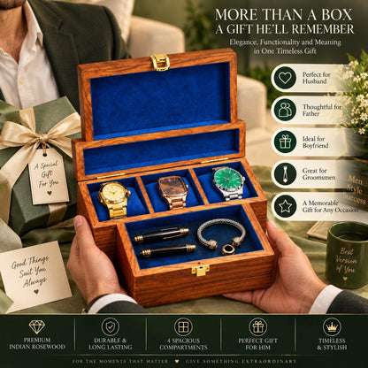 Personalized Wooden Watch Box for Men, 3 Slot Wood Watch and Glasses Organizer, Engraved Anniversary Gift for Husband, Gift for Him