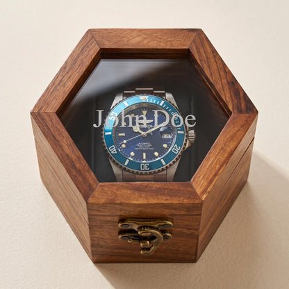 Wooden Watch Box, Honeycomb Display Case, Glass Lid Organizer, Rosewood - Gift for him