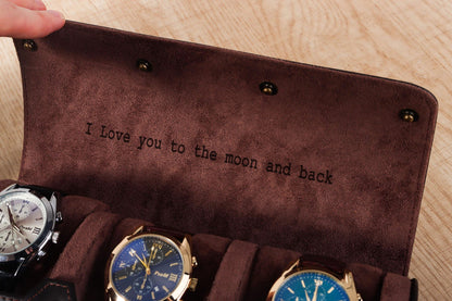 Personalized Genuine Leather Watch Box - Custom Engraved Travel Case for 1-3 Watches, Watch Organizer, Father's Day, Groomsmen Gift for Him
