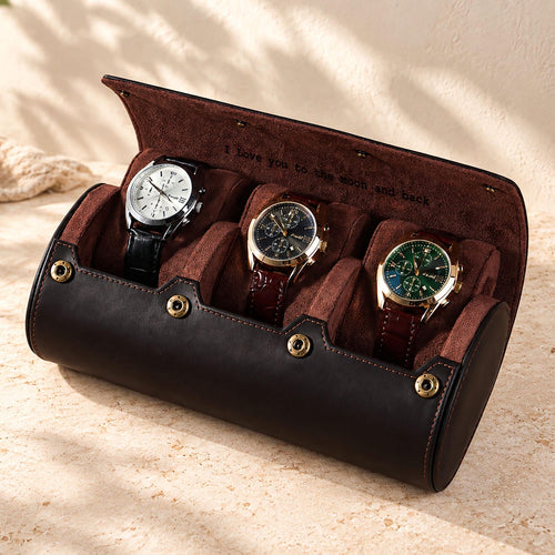 Personalized Genuine Leather Watch Box - Custom Engraved Travel Case for 1-3 Watches, Watch Organizer, Father's Day, Groomsmen Gift for Him