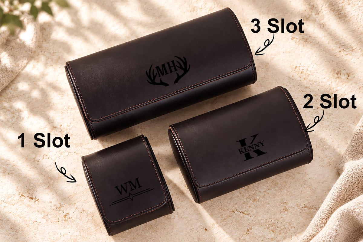 Personalized Genuine Leather Watch Box - Custom Engraved Travel Case for 1-3 Watches, Watch Organizer, Father's Day, Groomsmen Gift for Him