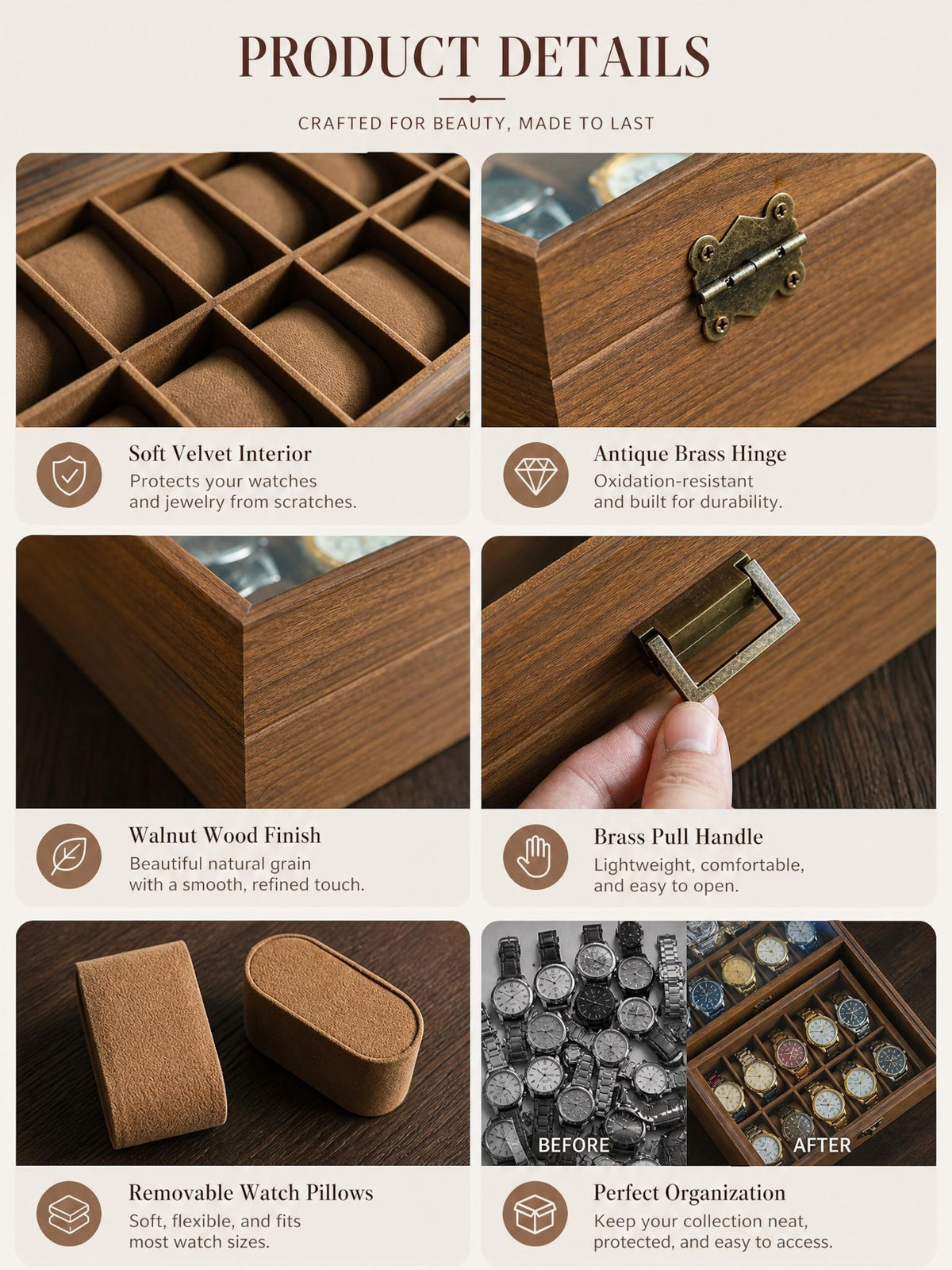 Personalised Watch Box for 1 2 3 6 10 12 slot Watches Storage, Custom Watch Storage Jewelry Box for Men