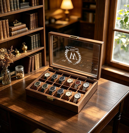 Personalised Watch Box for 1 2 3 6 10 12 slot Watches Storage, Custom Watch Storage Jewelry Box for Men
