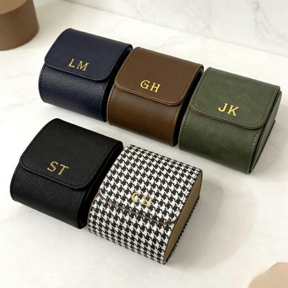 Custom Watch Box, Leather Organizer - Engraved Personalized Case, Groomsmen Gift, Travel-Friendly Size