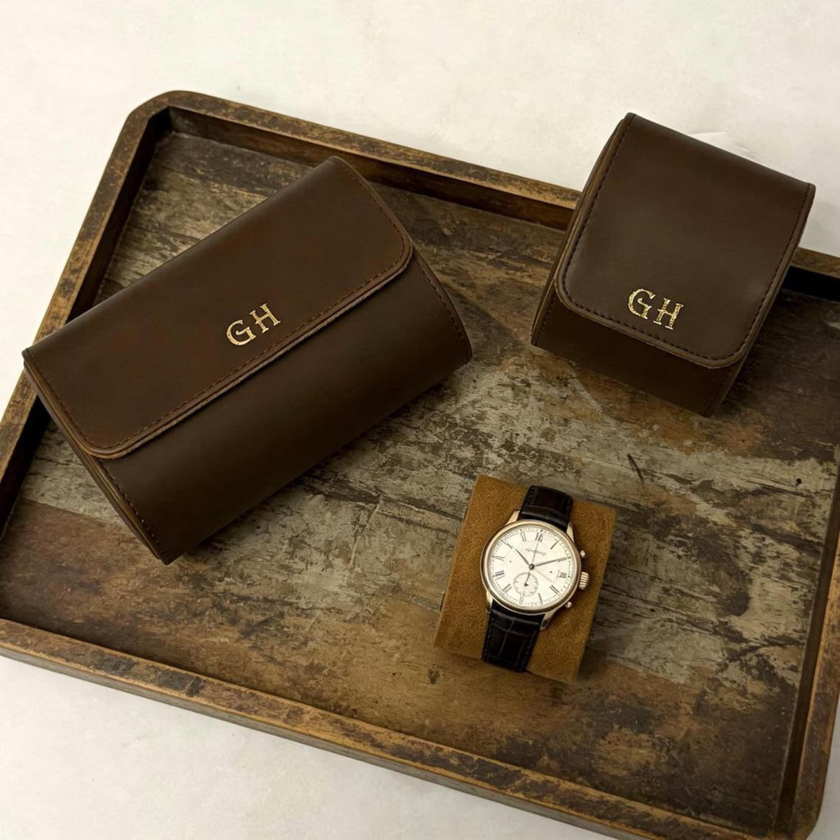 Custom Watch Box, Leather Organizer - Engraved Personalized Case, Groomsmen Gift, Travel-Friendly Size