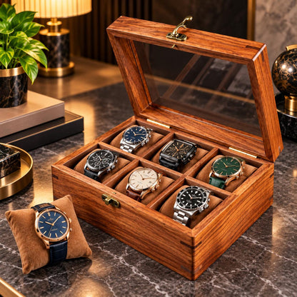 Handmade Personalized Wooden Watch Box for Men – Rosewood Watch Display Case with Glass Lid, Custom Watch Organizer, Luxury Gift for Him