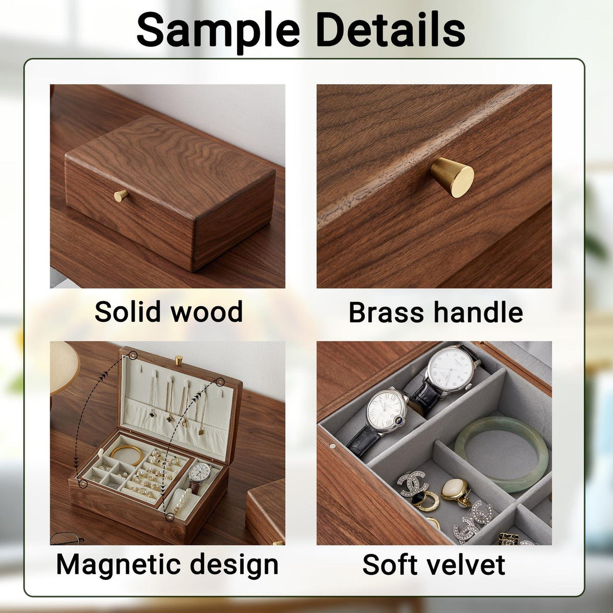 Custom Engraved Walnut Jewelry Box,Personalized Jewelry Organizer With Lock,Ring Necklace Watch Storage,Anniversary Christmas Gift For Her