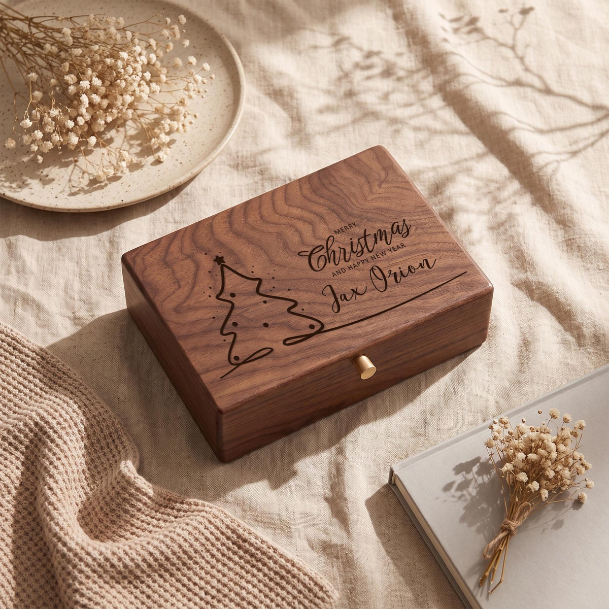 Custom Engraved Walnut Jewelry Box,Personalized Jewelry Organizer With Lock,Ring Necklace Watch Storage,Anniversary Christmas Gift For Her