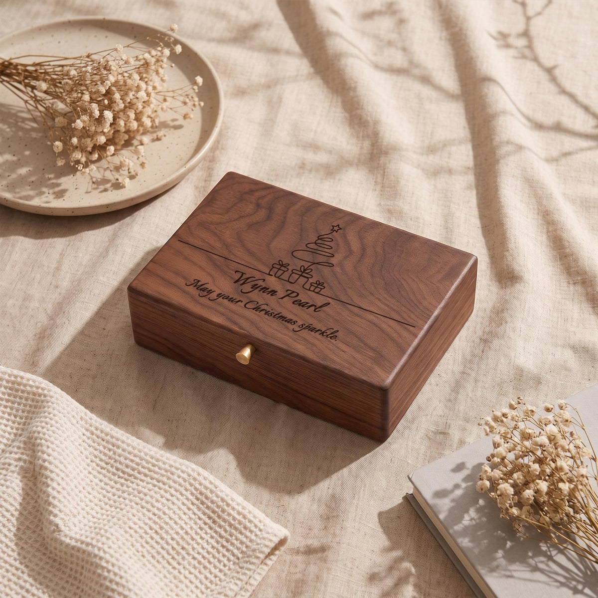 Custom Engraved Walnut Jewelry Box,Personalized Jewelry Organizer With Lock,Ring Necklace Watch Storage,Anniversary Christmas Gift For Her