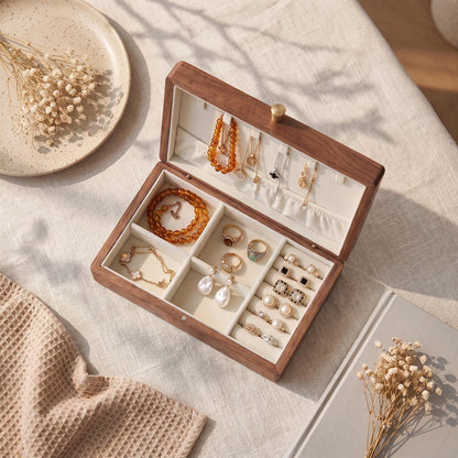 Custom Engraved Walnut Jewelry Box,Personalized Jewelry Organizer With Lock,Ring Necklace Watch Storage,Anniversary Christmas Gift For Her