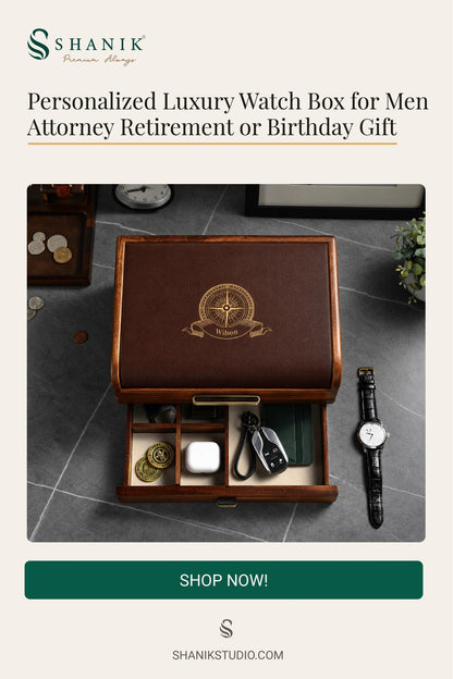 Engraved Luxury Watch Case Attorney Gift Idea for Men Personalized Acacia Organizer Watch Box Gift for Retirement or Birthday