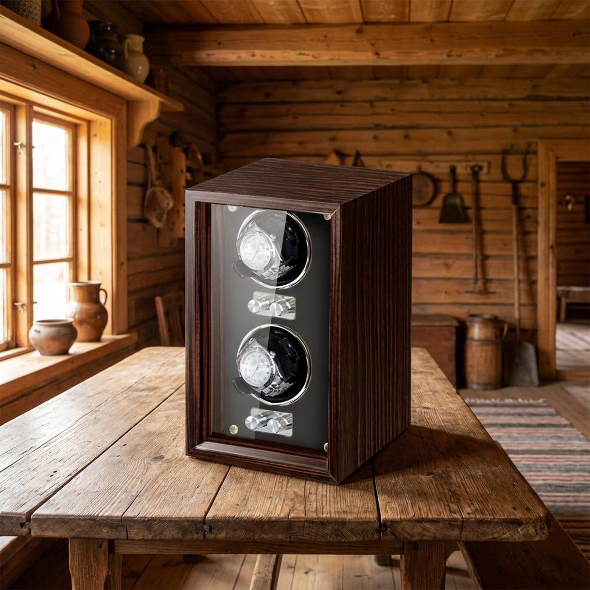 Luxury Wooden Watch Winder – High-End 1, 2 & 4 Slot Automatic Watch Box with Quiet Motor, Watch Storage Cabinet