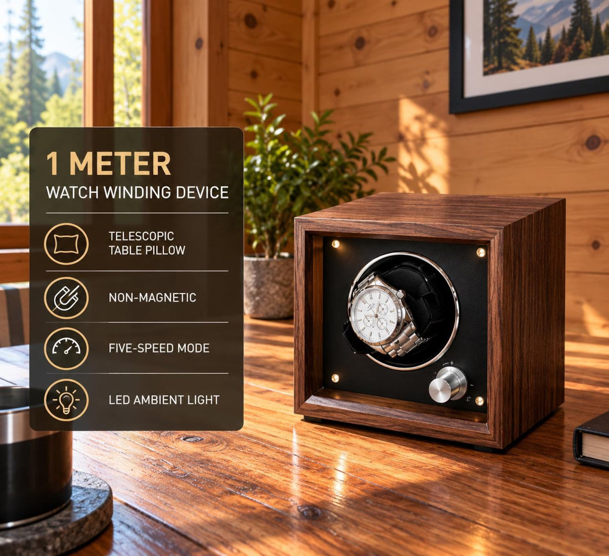 Luxury Wooden Watch Winder – High-End 1, 2 & 4 Slot Automatic Watch Box with Quiet Motor, Watch Storage Cabinet
