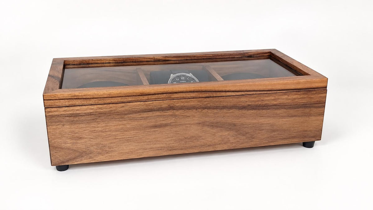 Walnut Watch Box: Luxury Wooden Watch Organizer, 3-Slot Display Case