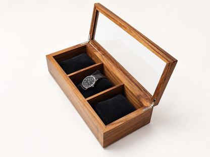 Walnut Watch Box: Luxury Wooden Watch Organizer, 3-Slot Display Case