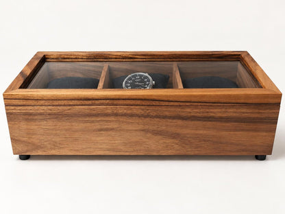 Walnut Watch Box: Luxury Wooden Watch Organizer, 3-Slot Display Case