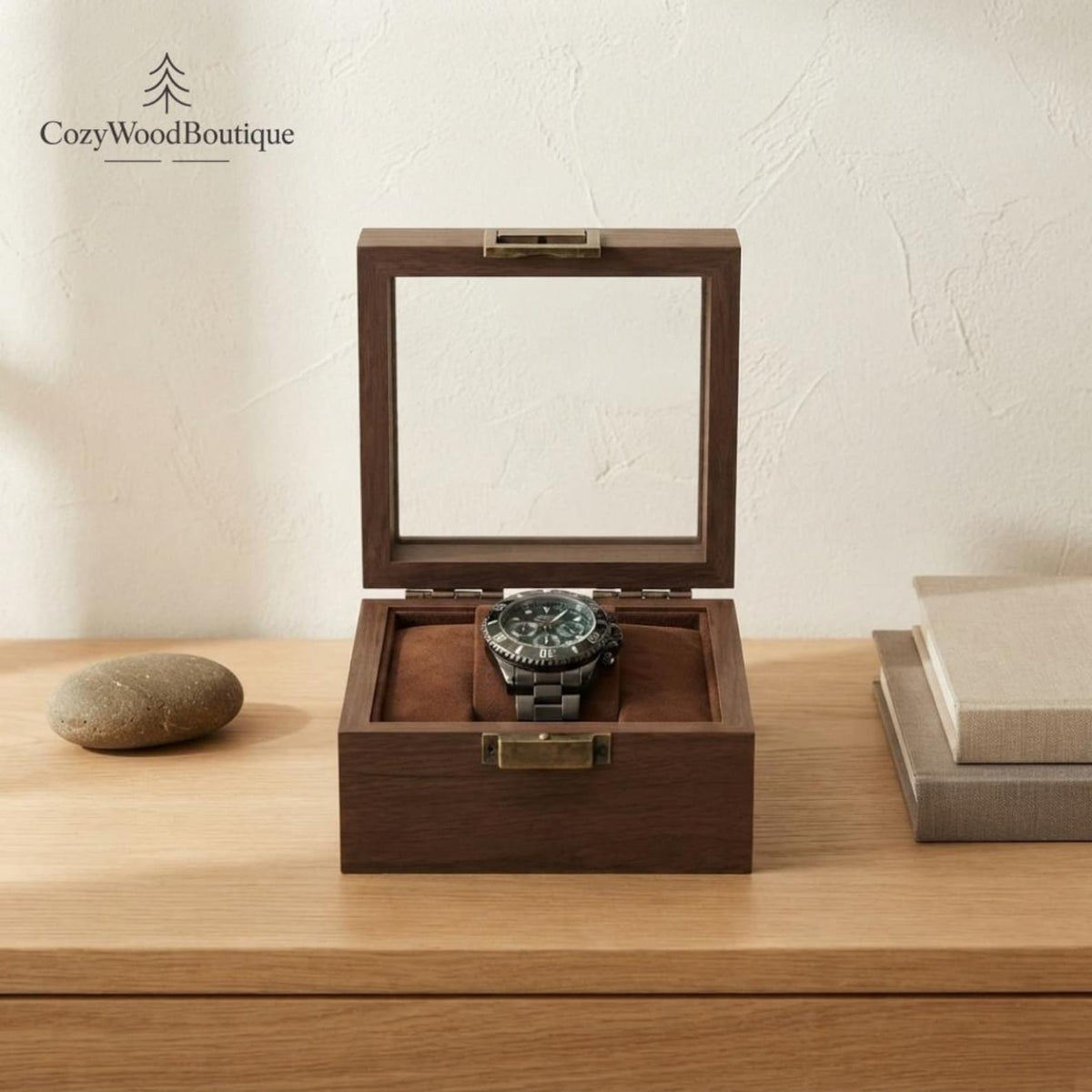 Wooden Watch Box for Men, Glass Top Timepiece Organizer, Vintage Acacia Wood Watch Display Case, Luxury Watch Holder, Gift for Him
