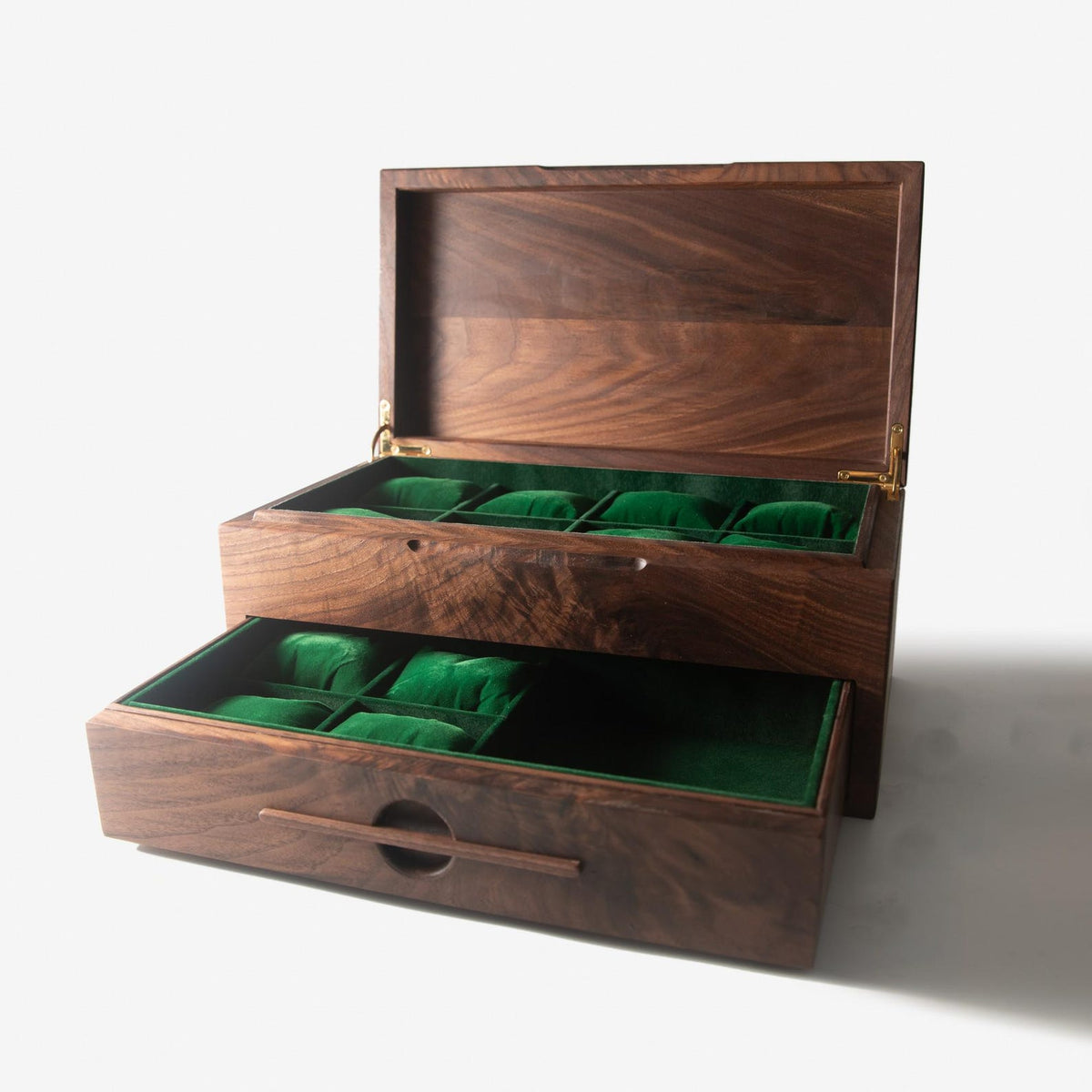 Black Walnut Watch Box with Drawer - 12 to 16 Watch Compartments - Personalized Engraved Gift for Him - Handmade
