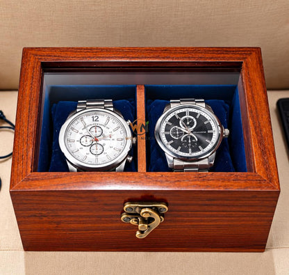 24-Slot Wooden Watch Box with Glass Lid, Velvet Interior, Luxury Storage
