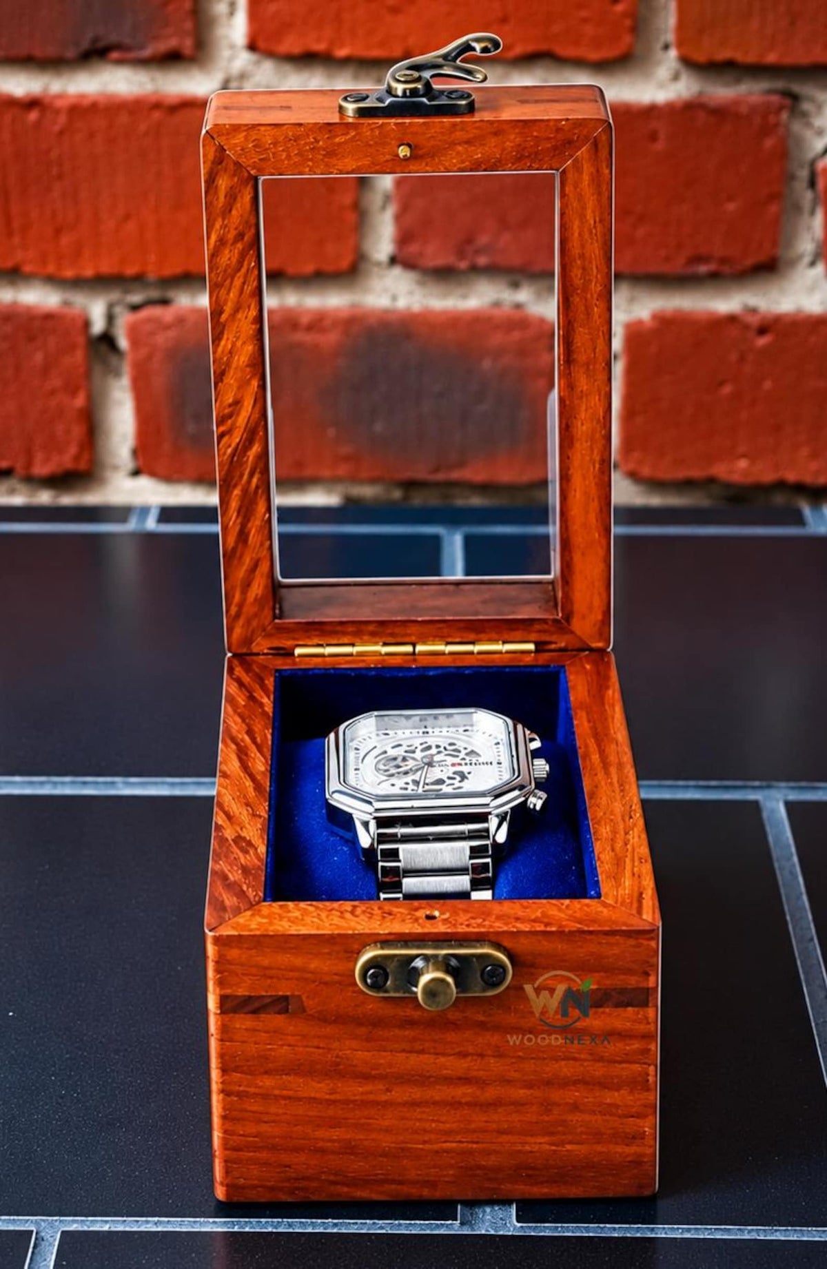 24-Slot Wooden Watch Box with Glass Lid, Velvet Interior, Luxury Storage