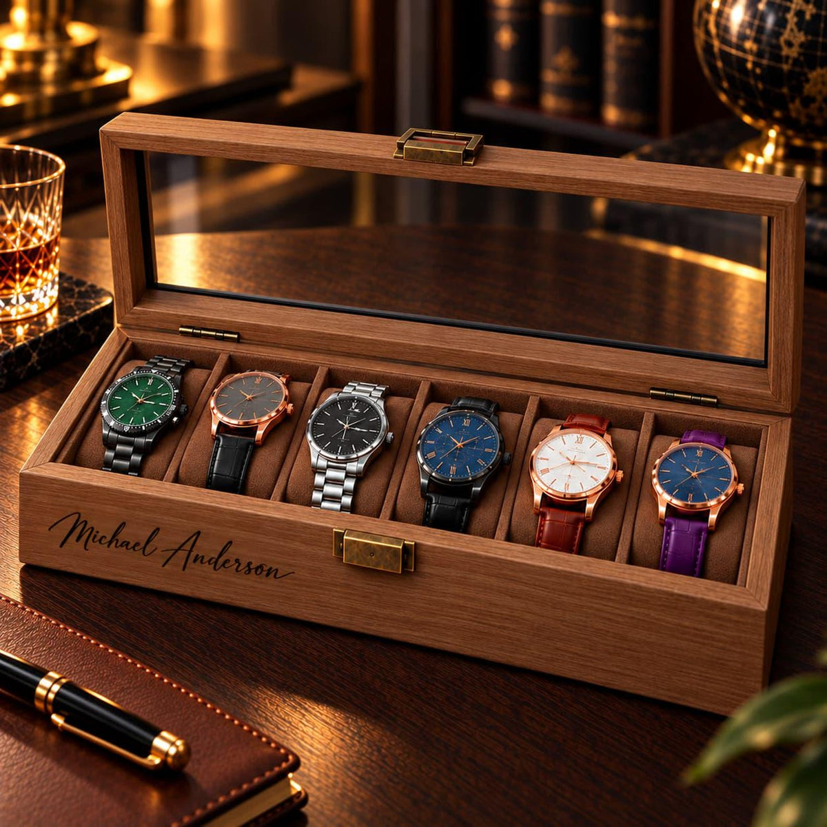 Christmas Gifts for Men Personalized Watch Box Wooden Watches Case for Husband Dad Boyfriend